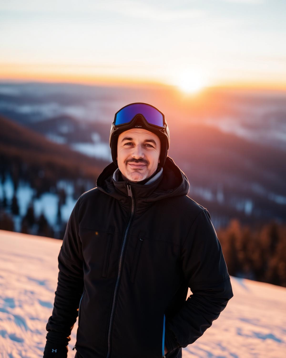 Ski professional at sunset
